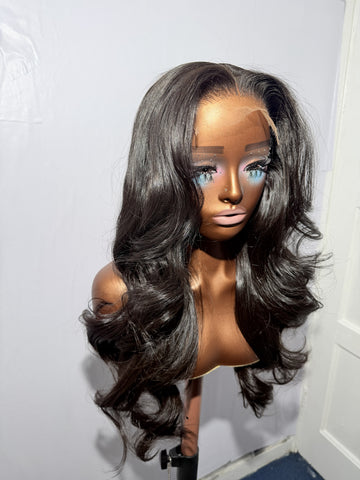 glueless 5*5 hd closure lace 24 inches layered Raw single donor pre made wig. Customised and ready to wear